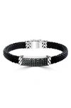 Effy Men's Sterling Silver Spinel Plaque Leather Bracelet In Black