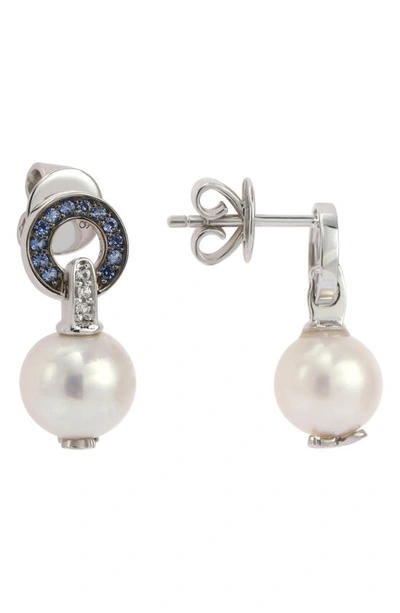 Suzy Levian Sterling Silver Pearl Drop Earrings In Blue