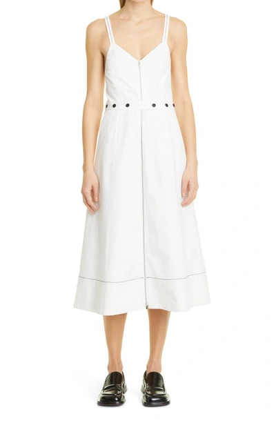 Proenza Schouler White Label Belted Zip Front Cotton & Linen Midi Dress In Off White