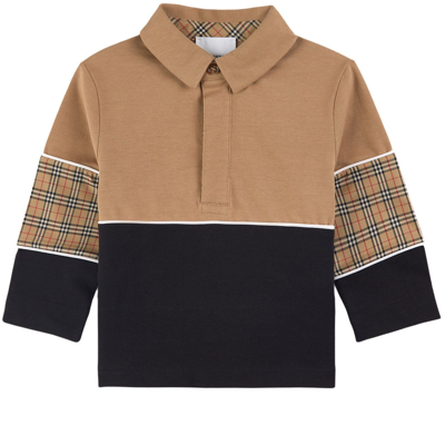 Burberry Multicolor Polo For Kids With Vintage Check In Brown