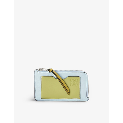 Loewe Logo-debossed Zipped Leather Coin Purse In Crystal Blue/yellow
