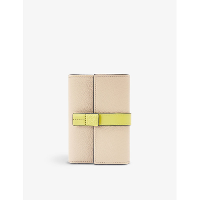 Loewe Small Trifold Flap Leather Wallet In Nude/citronelle