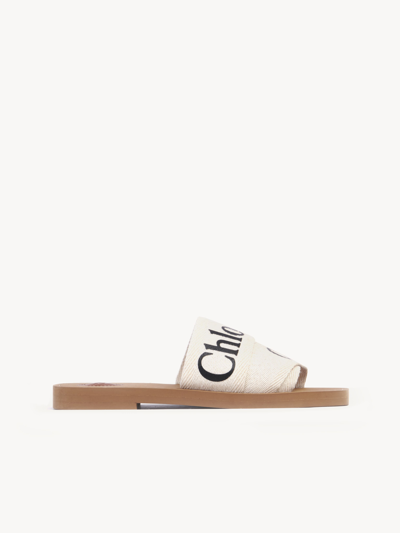 CHLOÉ MULES PLATES WOODY FEMME BLANC TAILLE 42 90% LIN, 10% POLYESTER
