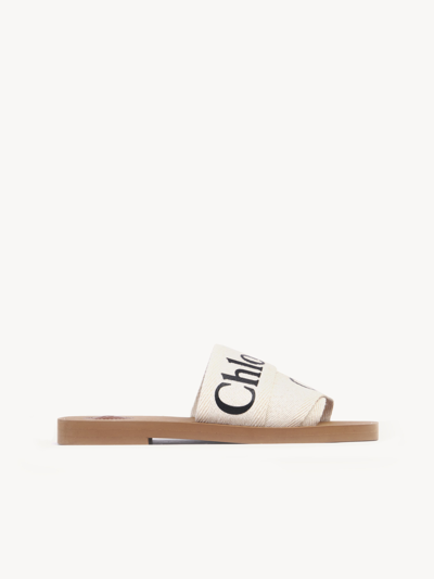 CHLOÉ WOODY FLAT MULE WHITE SIZE 2 90% LINEN, 10% POLYESTER