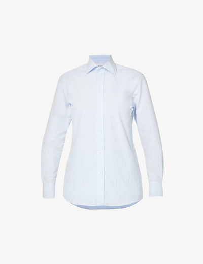 With Nothing Underneath The Boyfriend Long-sleeved Cotton-poplin Shirt In Steel Blue