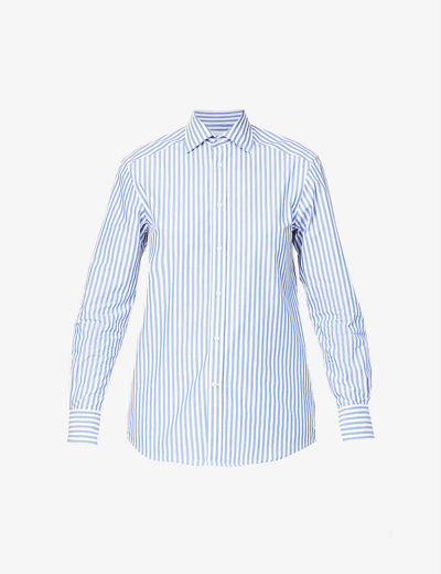 With Nothing Underneath The Boyfriend Striped Organic-cotton Shirt In Sail Royal Blue