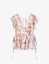 Ted Baker Rowyn Printed Ruffled Blouse In Natural