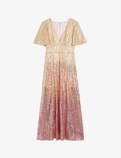 Ted Baker Glitzee Ombré-pattern Sequin-embellished Midi Dress In