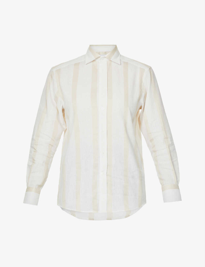With Nothing Underneath The Boyfriend Striped Organic Linen And Organic Cotton-blend Shirt In Jetty Cream