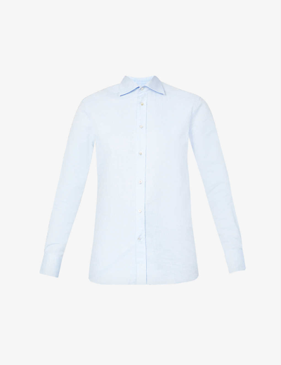 With Nothing Underneath The Boyfriend Long-sleeved Organic Linen And Organic Cotton-blend Shirt In Celeste Blue