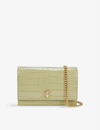 Alexander Mcqueen Skull-embellished Croc-embossed Leather Cross-body Bag In Sage