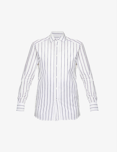 With Nothing Underneath The Boyfriend Striped Organic-cotton Shirt In Starboard Midnight Blue