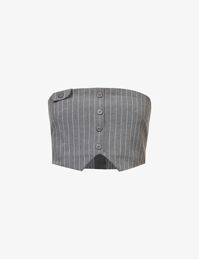 The Kript Bandeau 90s Crop Top With Button Detail In Gray Pinstripe - Part Of A Set
