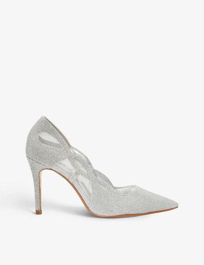Dune Bristal Cut-out Mesh Court Heels In Silver-fabric