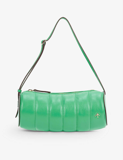 Manu Atelier Padded Cylinder Logo-plaque Leather Shoulder Bag In Green