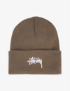 Stussy Stock Logo-embroidered Knitted Beanie Hat In Mushroom