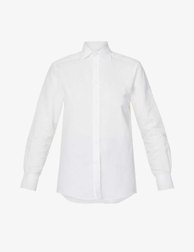 With Nothing Underneath The Boyfriend Long-sleeved Organic Linen And Organic Cotton-blend Shirt In White