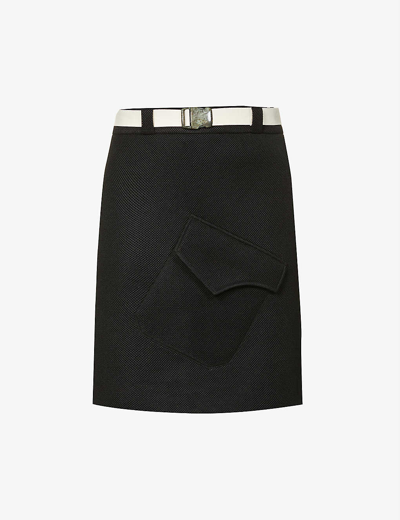 Nicomede Maximus Buckle-belt Cotton Apron Mini-skirt In Black