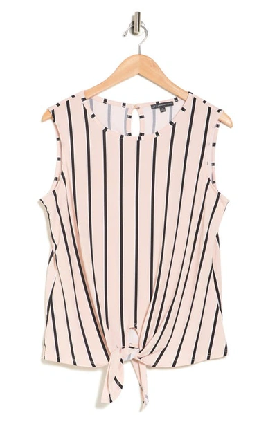 Adrianna Papell Crepe Knit Tie Front Top In Blush Natasha Stripe