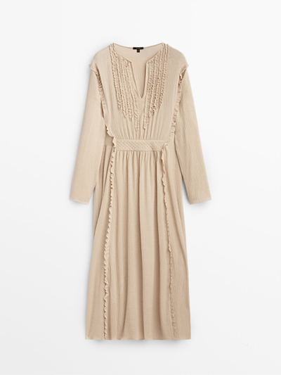 knee length dresses for ladies MASSIMO DUTTI Size S Brown Viscose See Through Long Sleeve Dress  Sui  Generis Designer Consignment