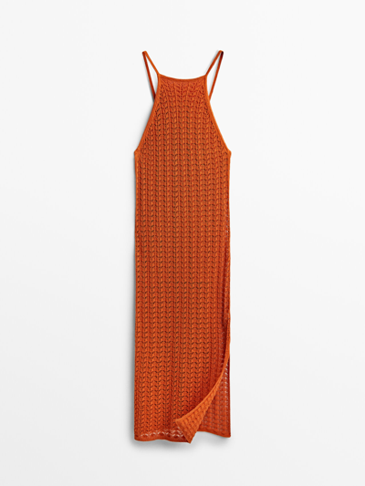 Massimo Dutti Long Crochet Knit Dress In Orange | ModeSens