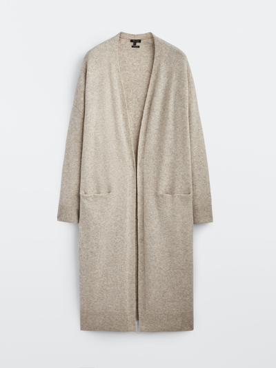 Massimo Dutti Long Knit Cardigan In Beige ModeSens
