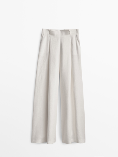 ★ Massimo Dutti★ 100 Linen Wide Leg Pants 05031832916 100% linen wide-leg trousers · Chocolate · Dressy | Massimo