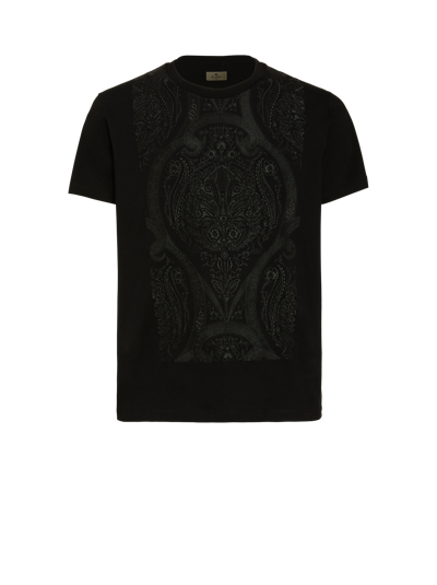 Etro T-shirt With Paisley Embroidery In Black
