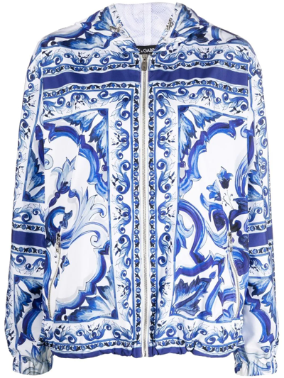 DOLCE & GABBANA MAJOLICA-PRINT HOODED WINDBREAKER