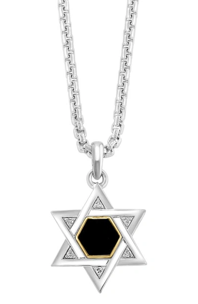 Effy Sterling Silver & 18k Yellow Gold Onyx & Diamond Star Necklace In Black