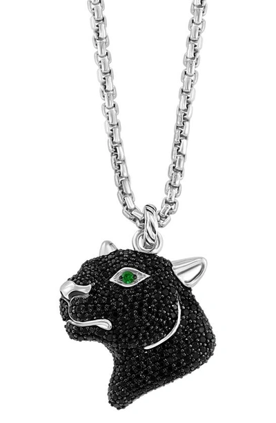 Effy Sterling Silver Black Spinel Panther Pendant Necklace