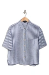 Sanctuary Camp Stripe Short Sleeve Linen Blend Shirt In Malibu Stripe