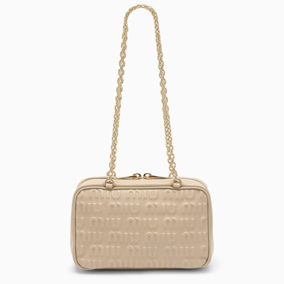 Miu Miu Logo Embossed Shoulder Bag In Quartz Colour In Pink