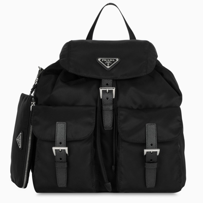 Prada Black Nylon And Saffiano Backpack With Pouch