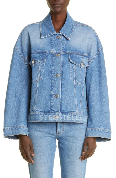 Stella Mccartney Rhinestone Hotfix Striped Oversize Denim Jacket In Medium Blue