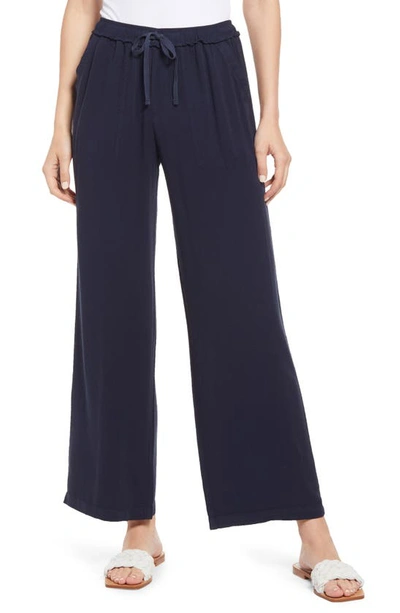 Splendid Leona Wide Leg Knit Drawstring Pants In Blue