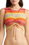 Robin Piccone Greta Ruched Cutout Swim Top In Persimmon Multi
