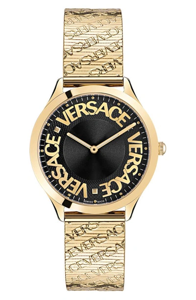 Versace Logo Halo Stainless Steel Bracelet Watch In Ip Yellow Gold