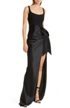 Cinq À Sept Marian Mix Media Side Ruched Gown In Black