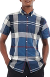 Barbour Douglas Tailored Fit Plaid Short Sleeve Cotton & Linen Button-down Shirt In Blue