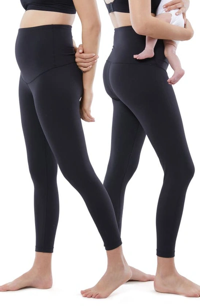 Ingrid And Isabel Set Of 2 Postpartum Light Compression Leggings In Black / Black