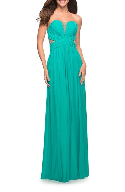 la femme strapless jersey evening dress La Femme 31945 Hot Stone Jersey Evening Dress – Mydressline main image 0
