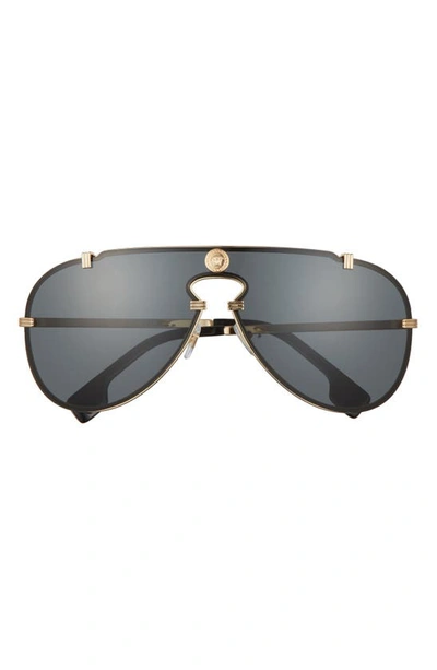 Versace 43mm Shield Sunglasses In Gold/dark Grey