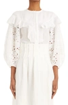 CHLOÉ EYELET SLEEVE LINEN VOILE BLOUSE