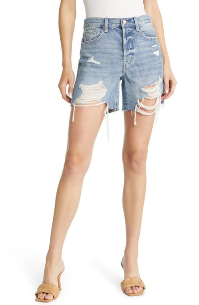Pistola Devin High-rise Distressed Cut-off Jean Shorts In Tinted Denim
