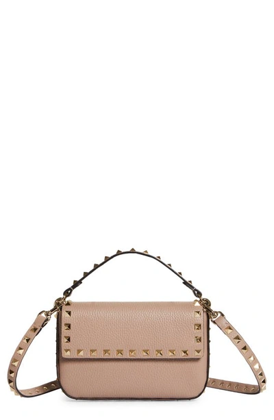 Valentino Garavani Mini Rockstud Leather Top Handle Bag In Poudre Rockstud