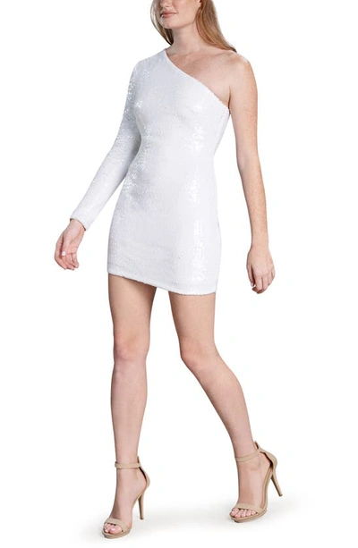 Dress The Population Serena Asymmetric Sequined Jersey Dress In White