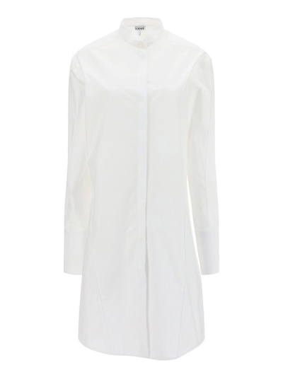Loewe Pleated Cotton Poplin Midi Shirt Dress In White