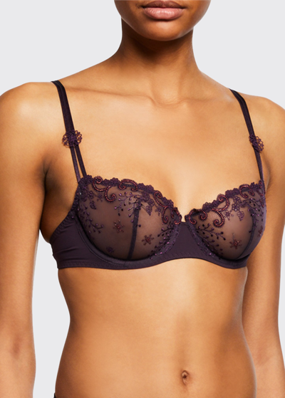 Simone Perele Delice Embroidered Demi Bra In Gray