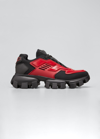 Prada Men's Cloudbust Thunder Lug-sole Trainer Sneakers In Nero Scarlatto